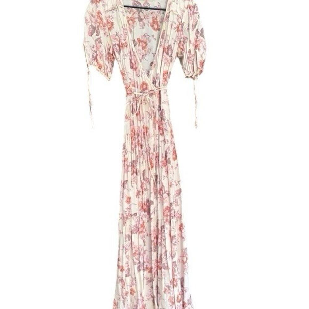 Christy Dawn Augusta Wrap Dress Floral Cream Pink Midi Sustainable XL - Picture 3 of 11
